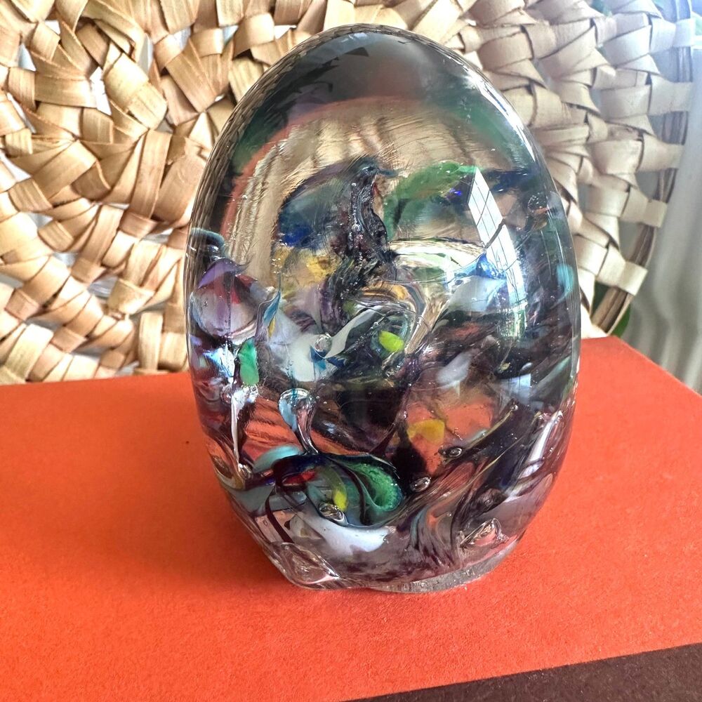 Hand Blown Glass Kaleidoscope Paperweight, Multicolored Art Class Desk Decor
